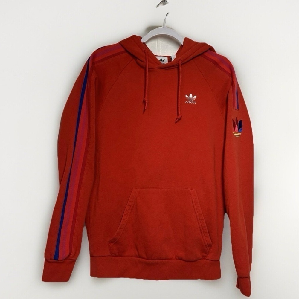 adidas 3D Trefoil 3-Stripes Men's Sz S Hoodie With Shoulder Flower Logo Rainbow